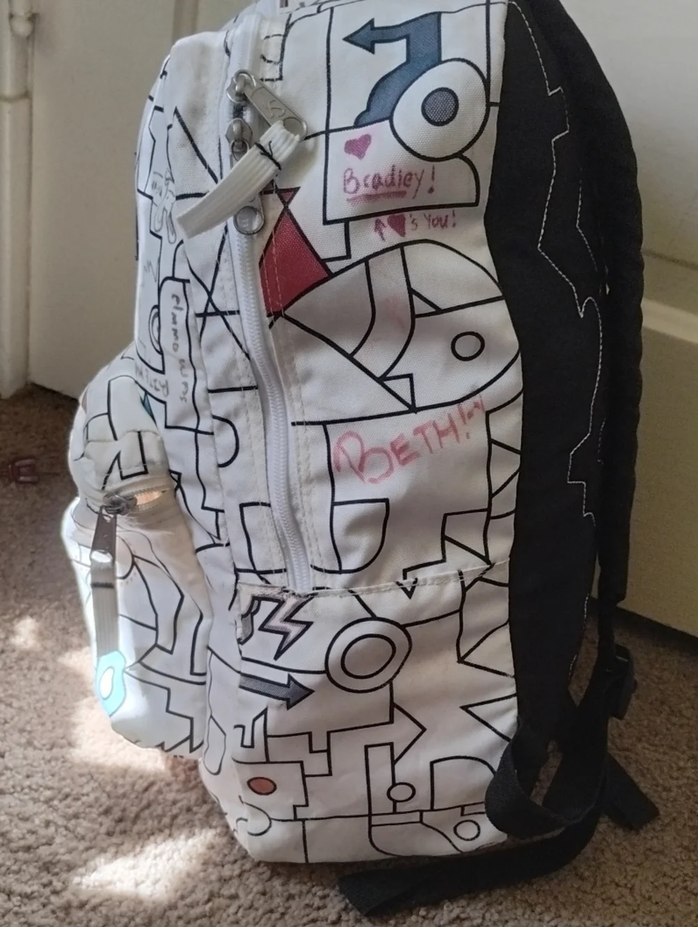 JanSport White Graphic Classic Backpack Puzzle Piece Pattern